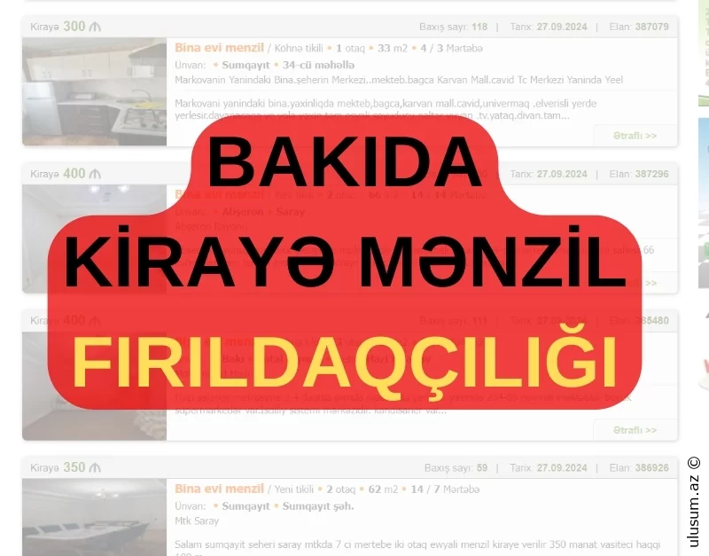 DİQQƏT - BAKIDA KİRAYƏ MƏNZİL FIRILDAQÇILIĞI GENİŞ VÜSƏT ALIB