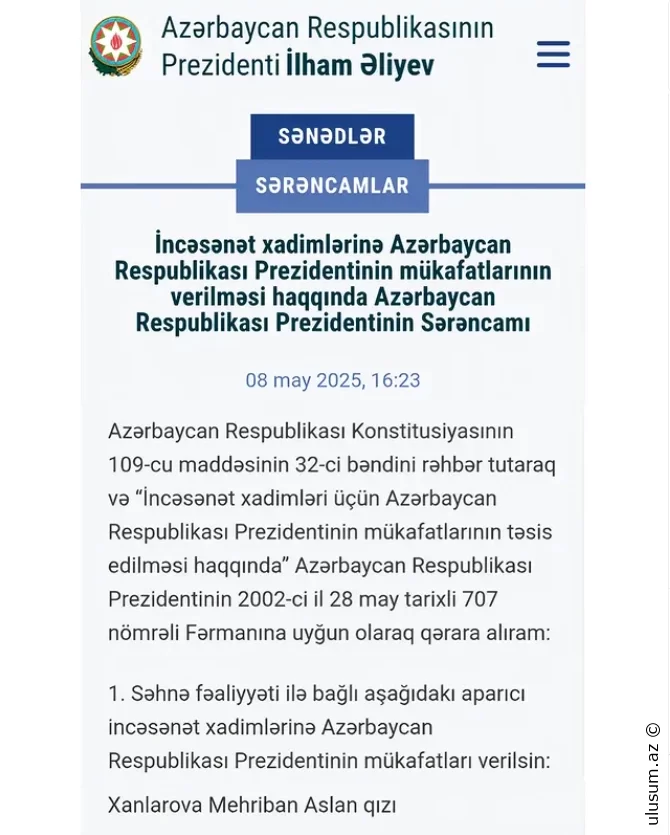 “Var olun, cənab Prezident!” – Xanlarova mükafat sevincini bölüşdü
