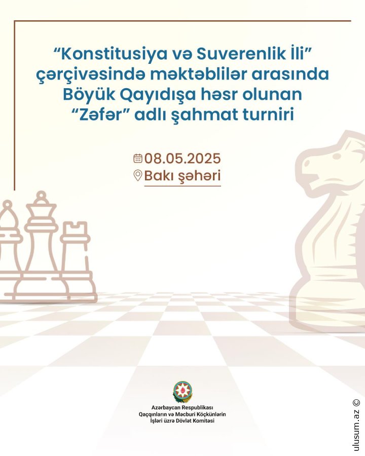 Böyük Qayıdışa Həsr Olunan 'Zəfər' Şahmat Turniri Keçiriləcək