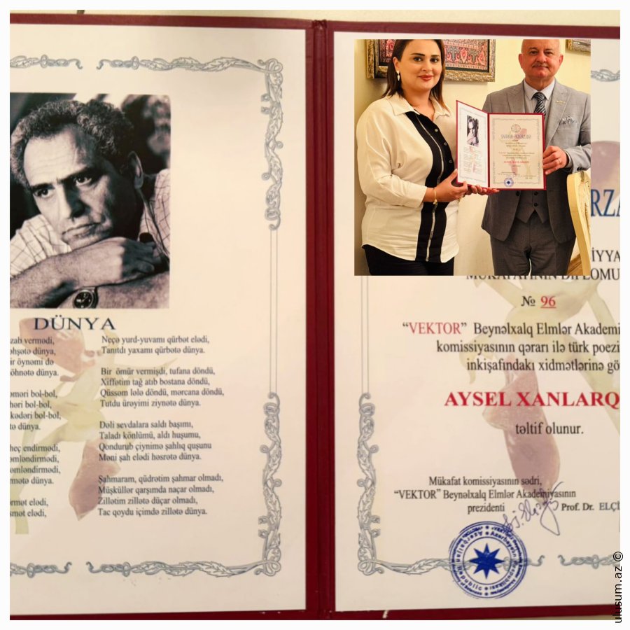 Aysel Xanlarqızı Beynəlxalq Ədəbiyyat Mükafatına Layiq Görüldü