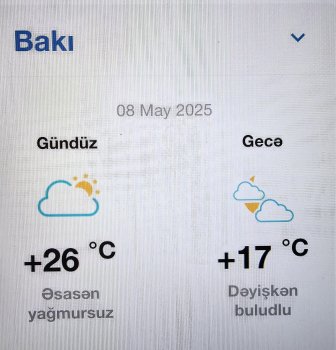 Mayın 8-nə gözlənilən hava proqnozu