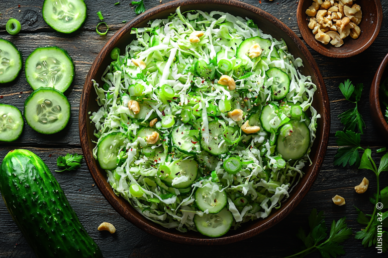 Xırçıltılı Yay Salatı – Avokadolu Qozlu Sousla