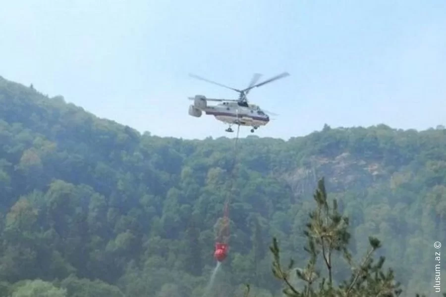 Füzulidə açıq ərazi yanır, helikopter cəlb olunub