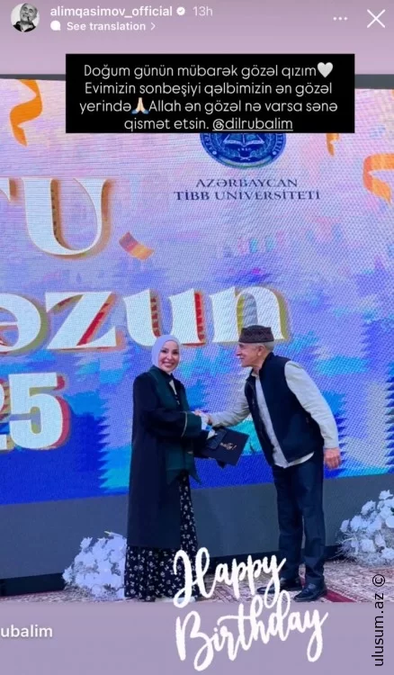 Məşhur xanəndə Alim Qasımov qızı haqqında yazdı