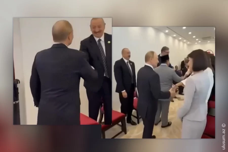 Pekində görüş: İlham Əliyev və Putin salamlaşdı - VİDEO