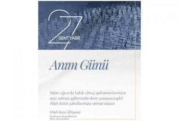Mehriban Əliyeva 27 Sentyabr - Anım Günü ilə bağlı paylaşım edib