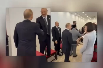 Pekində görüş: İlham Əliyev və Putin salamlaşdı - VİDEO