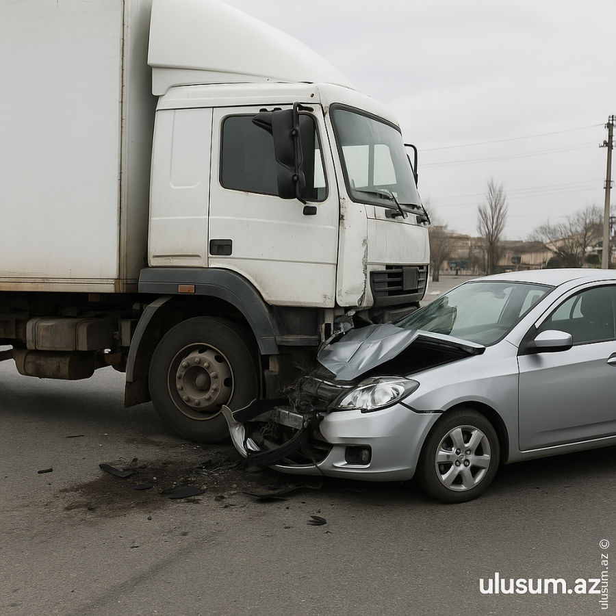 Mingəçevirdə yük maşını minik avtomobili ilə toqquşdu - Xəsarət alanlar var