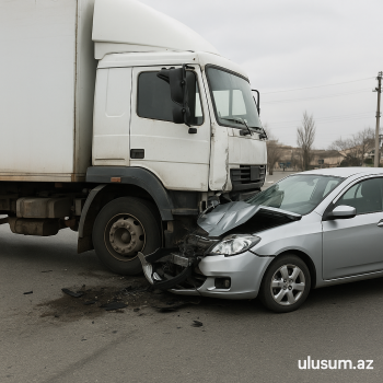 Mingəçevirdə yük maşını minik avtomobili ilə toqquşdu - Xəsarət alanlar var