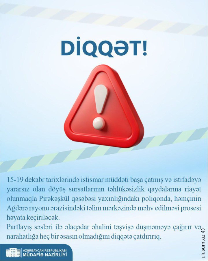 istifadəyə yararsız olan döyüş sursatları məhv ediləcək